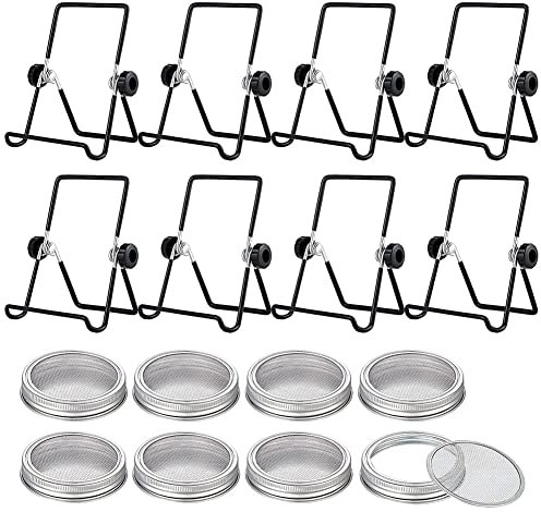 Qezodsx 8 Sets Sprouting Jar Kit Stainless Steel Sprouting Lids Sprouting Lids Sprouting Stands Jar Screen Lids for Sprouting Growing Seeds