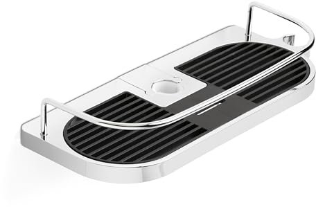 TATAY Duschablage ohne Bohren mit Stange | Feuchtigkeitsbeständig | Belastbar bis 5 kg | Ohne Bohren Montierbar | Mit Effizienter Entwässerung | 12,5 x 11,5 x 24 cm