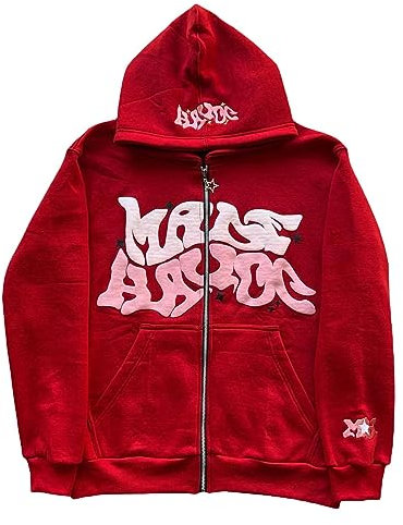 ZENMANCHEN Y2k Hoodies Puff Print Hoodie Grunge Graphic Zip Up Hoodies Y2k Jacket Hip Hop Streetwear Aesthetic Sweatshirts, 2-red, Medium