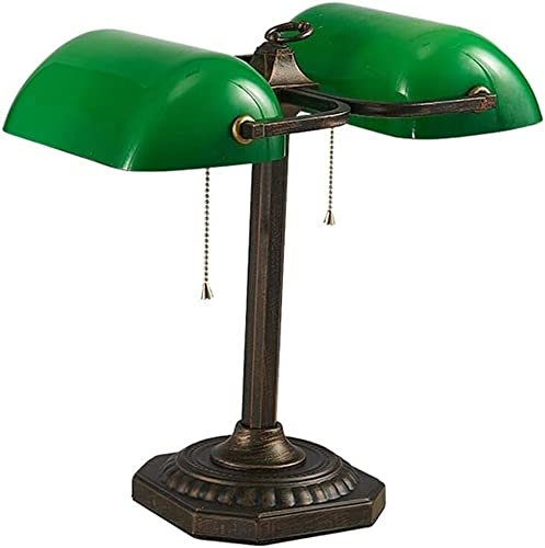 Schlafzimmer-Nachttischlampe Green Shade Doppelkopf-Bankerlampe, Traditionelle Piano Banker Tischlampe, Büro, Arbeitszimmer, Schlafzimmer, Nachttisch, augenschonendes Lese-Nachtlicht – 360°-Beleuchtun