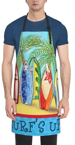 ROOZEE Latzschürze mit Totenkopf-Aufdruck für Damen und Herren, verstellbar, für Erwachsene, mit 2 Taschen, für Koch, Grillen, Gartenarbeit, Basteln, Surfbrett, One size