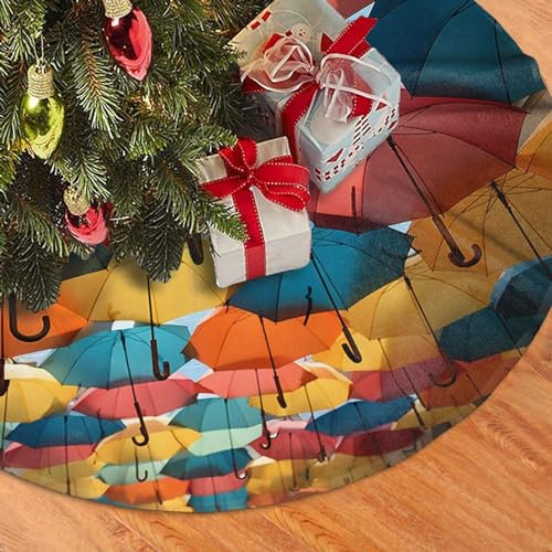 48 Christmas Tree Skirt Plush Xmas Tree Skirt Colored Umbrellas Xmas Tree Mat Christmas Tree Mat for Holiday Tree Skirt Ornaments Xmas Tree Skirt Base Cover for New Year Decorations