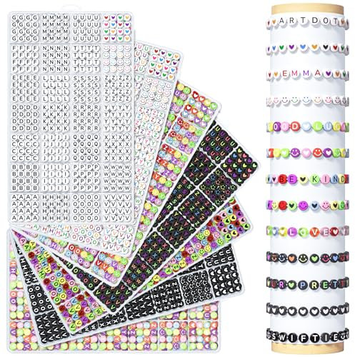 ARTDOT 9800 Stück 7 Fälle Buchstabenperlen, Alphabet Perlen für Armbänder, 28 Stile 7 mm Perlen zum Auffädeln, Armbänder Selber Machen Buchstaben Perlen und bunte Smiley Herz Perlen für Schmuck