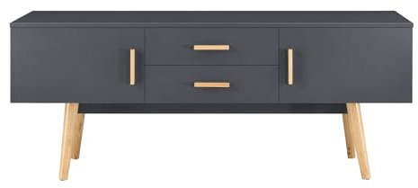 Helloshop26 Meuble TV Design Support télé Banc Pieds en Bois 140 cm Gris foncé 03_0005869