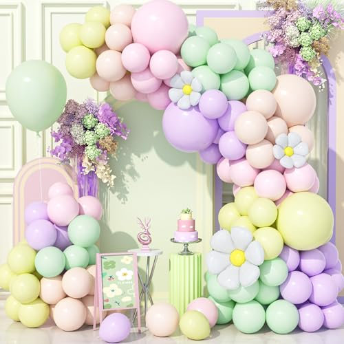 Teselife 136 Pezzi Kit Arco Palloncini Pastello, Kit Ghirlanda Palloncini Arcobaleno Colorato Multicolore Pastello con Palloncini Margherita per Compleanno Baby Shower Matrimonio Festa Carnevale Decor