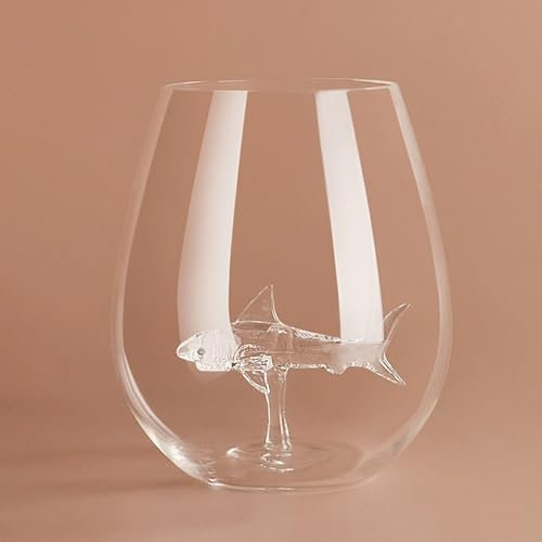 Hai-Weingläser mit Hai-Innenseite, einzigartige 3D-blaue Hai-Weingläser (1 Stück), Premium-Kristallgläser, Hai-Becher, Hai-Geschenke für Hai-Liebhaber, Hai-Themen-Geschenke, Ozeanweinglas