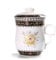 GOARTEA Porcelain Tea Infuser Mug with Lid - 300ml /0.08gal Ceramic Tea Cup Hand Made on Loose Leaf Tea Mug - Peony Flower Pattern (Black Border)