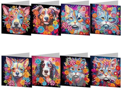 Demiawaking DIY 5D Diamond Painting Grußkarte Diamant Malerei Karten Weihnachtskarte Geschenkkarte mit Umschlag fuer Weihnachten Neujahr (8Pcs E)