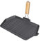 Bistecchiera in Ghisa Lodge - Design Portatile Pieghevole, 21x35, Antiaderente, Riscaldamento Uniforme, Manico in Legno - Ideale Per Friggere Bistecche