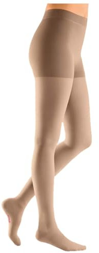 medi mediven Plus Kompressions-Strumpfhose | Strapazierbar | Antibakterielle Wirkung | KKL 2 | Größe: III | Farbe: Beige | Geschl. Spitze | Normal | Ohne Haftband