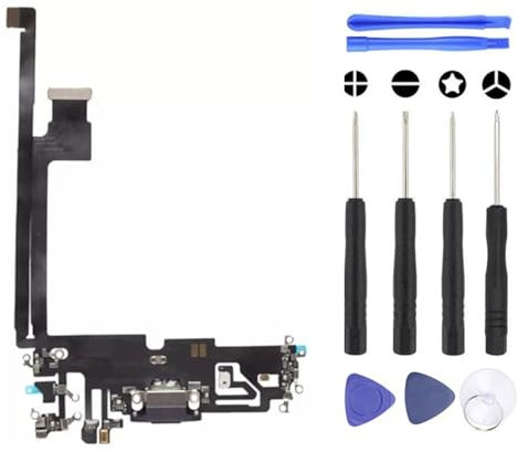 S&L ENTERPRISE Charging Port Dock Connector Compatible with iPhone 12 Pro Max 2020 Replacement Flex Cable – Microphone/Antenna Replacement/Headphone Port Incl. Repair Kit – Black