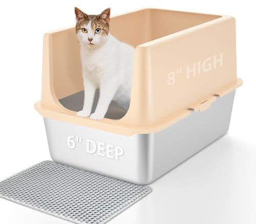 LIHOOOOM Caja de Arena con Tapa, Caja de Arena de Acero Inoxidable para Gatos, Caja de Arena de Metal de 14 Pulgadas, Cajas de Arena extragrandes para Gatos Grandes, Bandeja de Arena Cerrada para