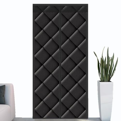 Kebinmaoyi Magnetischer Thermisch Isolierter Türvorhang, Winddichter Schalldämmender Vorhang Thermisch Winter, Tuch Mit Polyester,Baumwol,Türabdeckung Für Schlafzimmer, Küche Balkone,Schwarz,90x210cm