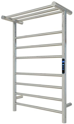 KWW Toallero de Control Remoto del Baño, Cronómetro de 1-9 Horas y Temperatura Ajustable, Indicador Led, Tendedero de Acero Inoxidable con Estante Superior (Pulido, 7+3 Barras)