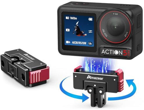 AMAZEAR Magnethalterung für DJI Osmo 360 & Action 5 Pro,Schnellverschluss Halterung für DJI Osmo360 Action 5 Pro/Action 4 Zubehör,360° horizontale Drehung,Alu-Quick-Release Zubehör für DJI360 Action