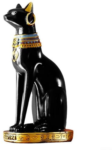 Besttoolifes Ägyptische Bastet Katze Göttin Figur Sammlerstück Statue Kerzenhalter Harz Heimdekoration Schwarz Weiß Gold Göttin Bast Katze Pharao Figur (3)