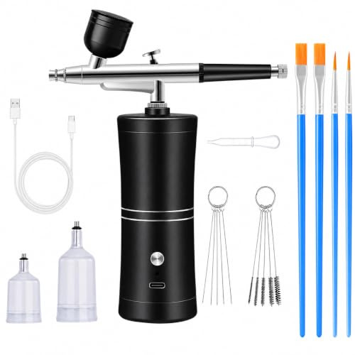 Aerógrafo portátil con compresor, kit de pistola de aire recargable de doble acción con tazas de 10 CC, 20 CC, 40 CC y pinceles de pintura para pintura de uñas