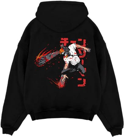 Chainsaw man CSM Denji x Pochita Devil Anime Inspired Unique Unisex Hoodie Sweatshirt (UK, Alpha, XXL, Regular, Regular, Black)