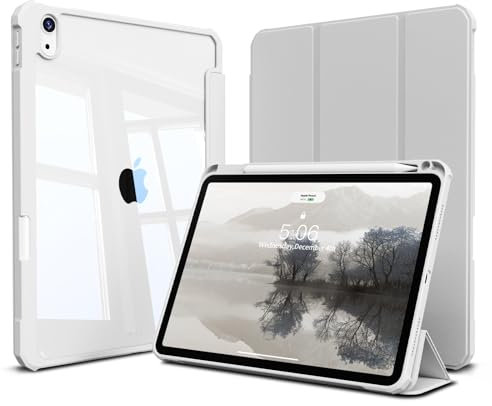 GKABXY Case for New iPad (A16) 11th Generation 11 inch 2025, iPad 10th Generation 10.9 Inch 2022, Clear back Shockproof Shell Cover with Pencil Holder, Tri-fold stand, Auto Wake/Sleep, Gray