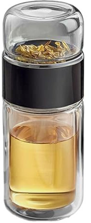 Bouteille Infuseur à Thé en Verre avec Passoire, Double Couche Isolée pour Hommes, Maison et Voyage