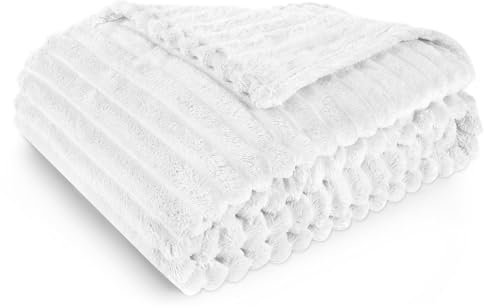 Aomig Coperta, Pile Peluche di Coniglio Coperta, Plaid Divano 100×150cm, Coperta Pelosa Morbida, Coperta Matrimoniale per Il Comfort, Coperta in Pelliccia di Coniglio Finta per Divano e Letto Bianca