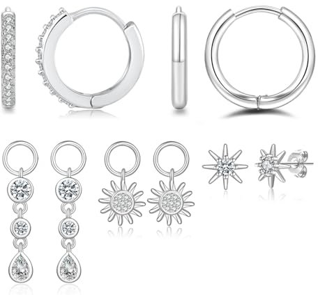 Senteria Creolen Silber 925 Klein Ohrringe Silber Sets Klein Creolen Ohrringe Dangle Hypoallergen Silber Huggie Sets für Damen