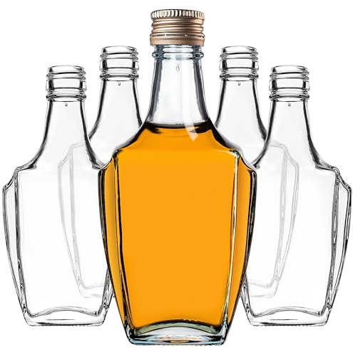 KADAX Botellas de cristal de 250 ml con tapón de rosca, 10 unidades, botellas vacías para rellenar, botellas de licor de cristal, pequeñas botellas de licor, botellas de zumo (dorado)
