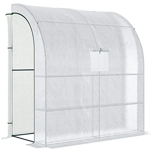 Outsunny Invernadero Pequeño de Pared Invernadero de Exterior con Ventanas Estantes de 3 Niveles y Marco de Acero Invernadero para Cultivar Plantas Flores 200x100x215 cm Blanco
