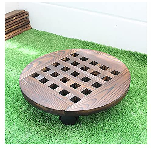 ABBNIA Blumentopf-Caddy aus Holz mit 4 Rädern für den Hausgarten, rund, 35 cm, strapazierfähig, mobiles Blumentopf-Gestell