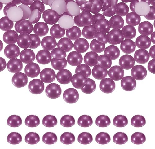 sourcing map 150Pcs Half Pearl for Crafts, 14mm Plastic Half Flatback Imitation Pearls Cabochon Loose Beads Rhinestone for DIY Crafts Clothing Tumbler Shoes Embellishment Nail (Dark Purple)