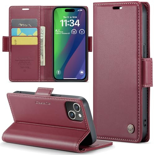 Rerzoiro for iPhone 15 Plus Case, Premium PU Leather Wallet Case Flip Cover with [RFID Blocking][Card Holder][Stand Function] Shockproof Protective for iPhone 15 Plus, Red