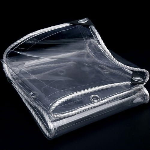 Wasserdichte transparente PVC-Plane mit Ösen und 5 m Seil – robuste wetterfeste Plane für Outdoor-Camping, Gewächshaus, Gartenhaus, Frostschutz