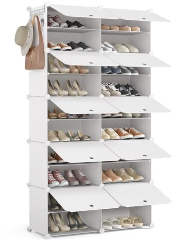 Mondeer Schuhregal, Kunststoff Schuhschrank 10 Ebenen, Schuhregal Organizer hält 40 Paar Schuhe Platzsparendes, für Flur Schlafzimmer Wohnzimmer Eingang (Weiß)