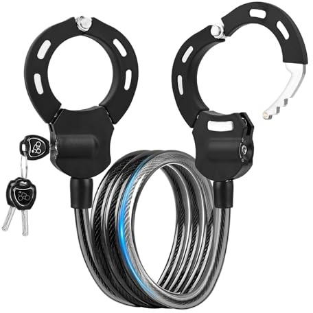 GuKKK Candado Patinete Electrico, 158CM Candado Bicicleta Reforzado, 1.4KG Handcuff Lock con llave, 14MM Thick Candado de Alta Seguridad para Bicicleta, Stroller, Scooter, Paseante