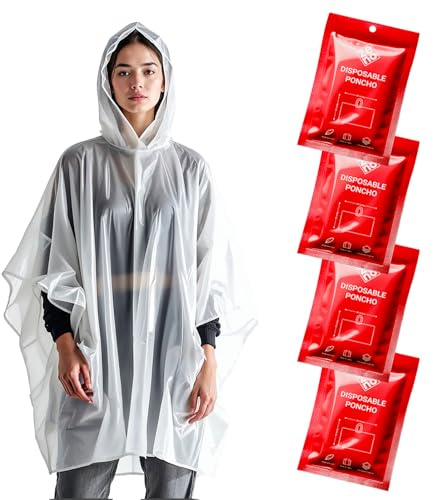 Poncho Impermeable Desechable, Capucha, Pack 4, para Festival y Bicicleta