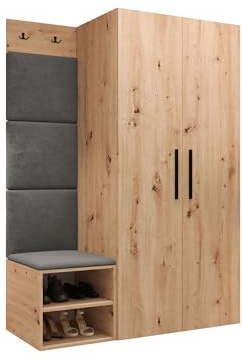 Mirjan24 Garderoben-Set Mapreni IV, Schuhschrank + Kleiderhakenbrett + Kleiderschrank Gepolstertes Paneel/Wandpaneel Kleiderhaken Flurgarderobe Wandgarderobe (Artisan Eiche, Manila 16)