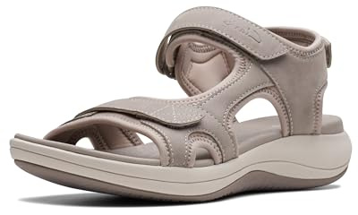 Clarks Women's Mira Bay Flat Sandals, Stone Textile, 12 Wide
