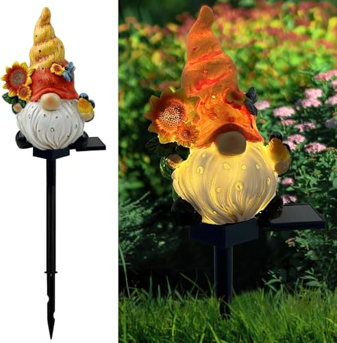 YumSur Solar Lustig Gartenzwerg Gartendeko Draußen,Wichtel Solarlicht,Harz Wetterfest Gartenwichtel figur,Gnom Statue Gartenstecker Outdoor für Frauen, Garten, Terrasse, Balkon, Rasen Deko