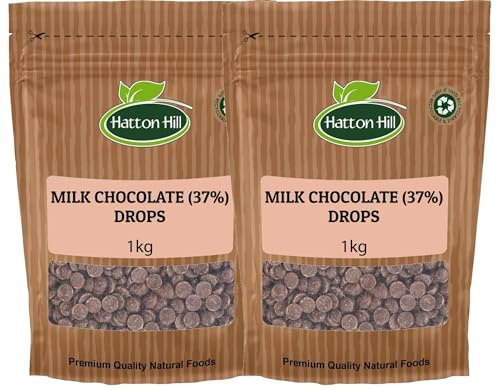 Milk 37% Chocolate Drops 2kg by Hatton Hill for Baking, Desserts, Cookies, Cakes, Muffins, Cupcakes & Decorating