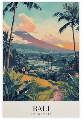 IQTFHGB Bali Reiseposter auf Leinwand, Schlafzimmer, Dekoration, Landschaft, Büro, Raumdekoration, Geschenk, 30 x 45 cm