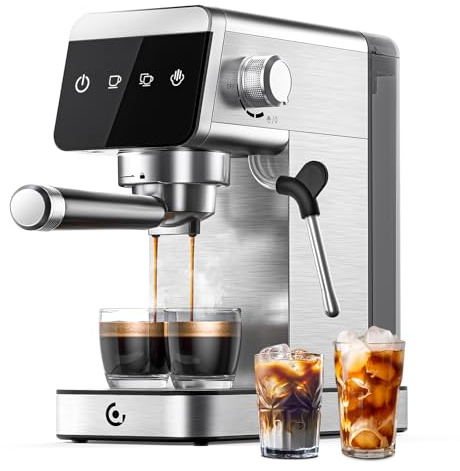 AMZCHEF Coffee Machine 20 Bar, 1350W Espresso Machine, Compact Stainless Steel Coffee Machines with LED Touch Screen, Powerful Steam Wand, Removable Water Tank