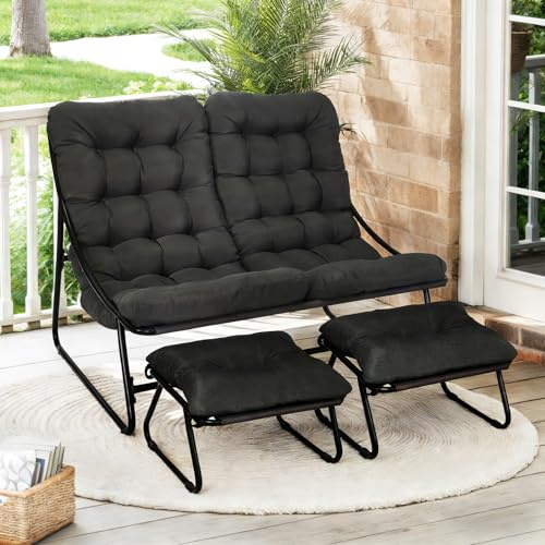 Cozykimo Doppelliege Outdoor 2 Personen, Sonnenliege 2 Personen, Gartenliege Extra Hoch, Loungesessel Outdoor, Liegestuhl Garten, Relaxliege Outdoor, Gartensessel für Balkon Terrasse (black3)