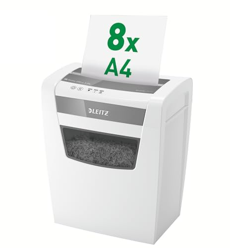Leitz IQ Document Shredder, 9–8 Sheets (70–80 g/m²), Cross-Cut Shredder, Security Level P4, 15L Bin Container (125 A4 Sheets), Quiet & Compact for Personal/Home Office, White, 8036