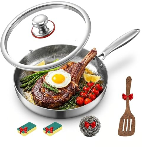 Generisch Titan Pfanne,Titanium Hammered Pan Pro mit Deckel,Titan bratpfanne,Premium Uncoated Titanium Bratpfanne für die Küche Kochen (Inklusive Deckel, 28CM)