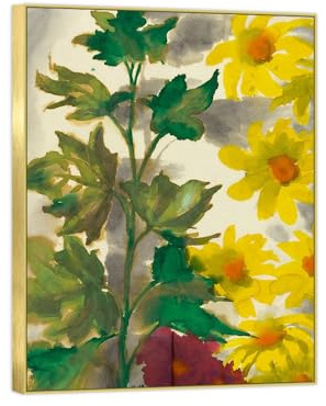 OZPWBVY Flowers Wall Art Painting-Vintage Decoration Picture-Dahlias and Plants-Gold Frame Canvas Prints for Living Room 90x117cm35x46in