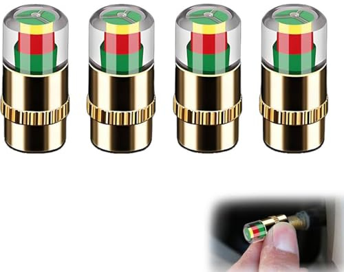 4 Pcs Car Tire Tyre Pressure Monitor Valve Stem Cap, Warning Safety 3 Color Sensor Indicator, for Cars, Motorcycles, Bicycles (A)