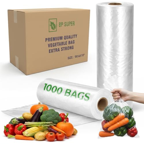 Clear Plastic Food Bags Large 1000 Pack 5 Rolls Freezer Storage 18x14x9 in | Perforated to tear off cleanly, gusseted base, suits market stalls, butchers, bakeries, greengrocers and catering