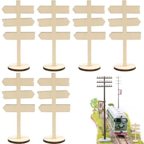 CATZUM Miniatur Wegweiser Holz 12 Stück – DIY Bastelset für Wichteltür, Mini Garten, Puppenhaus & Zwergenhäuser Dekoration, perfekt zum Gestalten
