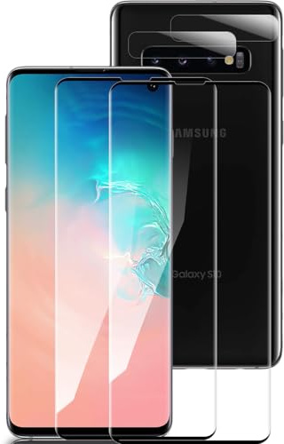Schutzfolie für Panzerglas für Samsung Galaxy S10 Plus, Fingerabdruck-ID Unterstützen 2&2 Stück 9H Glas Displayschutz mit Kameraschutz, 3D Gebogen Folie Kompatibel mit Handyhülle für Samsung S10 Plus