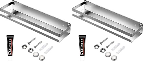 YANYYGu Rostfreie Metall-Aufbewahrungsschweberegale Wandmontierte Rechteckige Regale für Badezimmer, Küchen und Waschküchen (40cm Silber) (Packung mit 2)